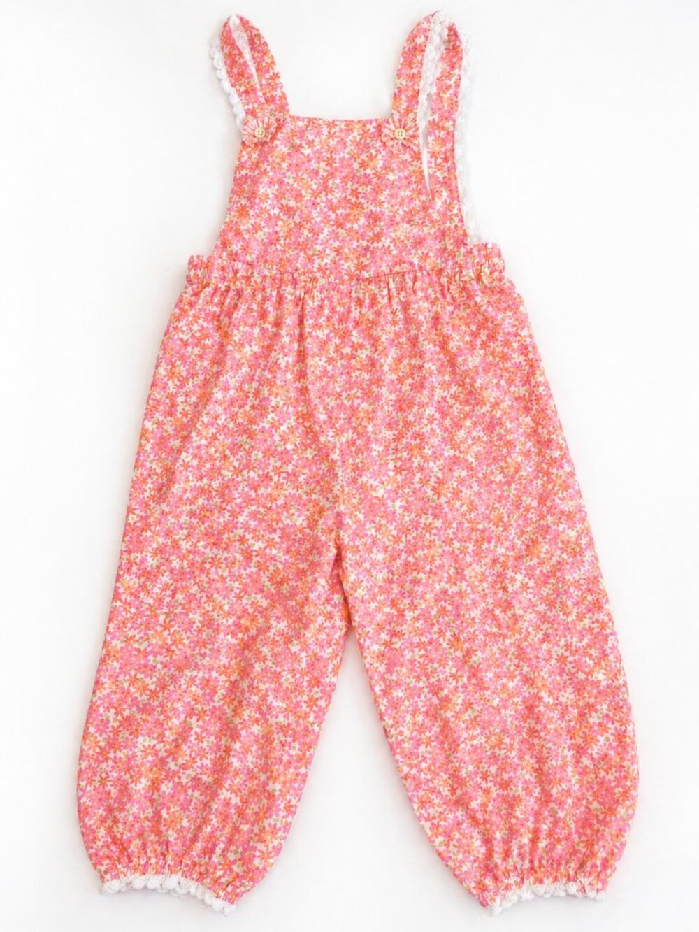 Girls Floral Romper Pink Orange vintage Jumpsuit Ruffle Strap Boho GYmboree 4T